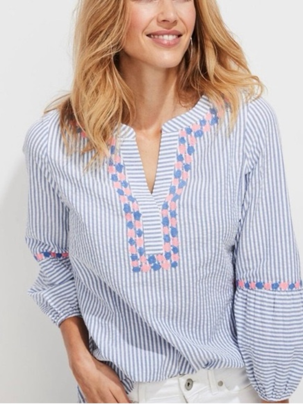 Vineyard Vines Blue & Pink Striped Embroidered Tunic